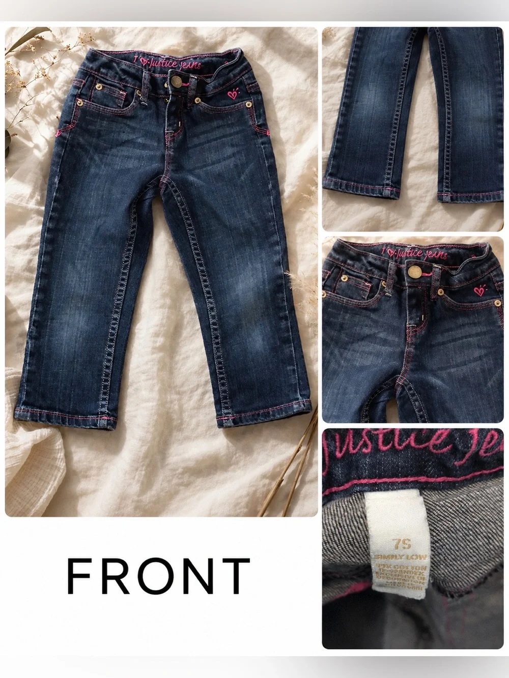 JUSTICE Girls Bootcut Jeans Bundle 3 Pairs Blue Denim Stretch | Size 7 | EUC